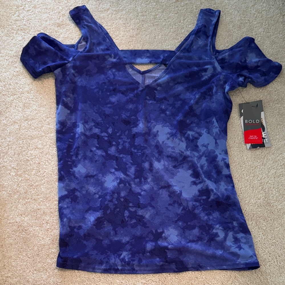 BOLD elements Women's Blue Tie-Dye Cold Shoulder Blouse